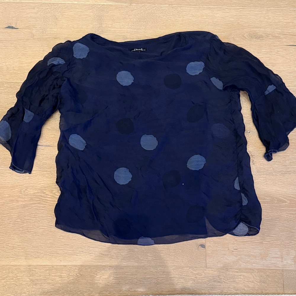 CHARLIE B Navy Sheer Polka Dot Blouse